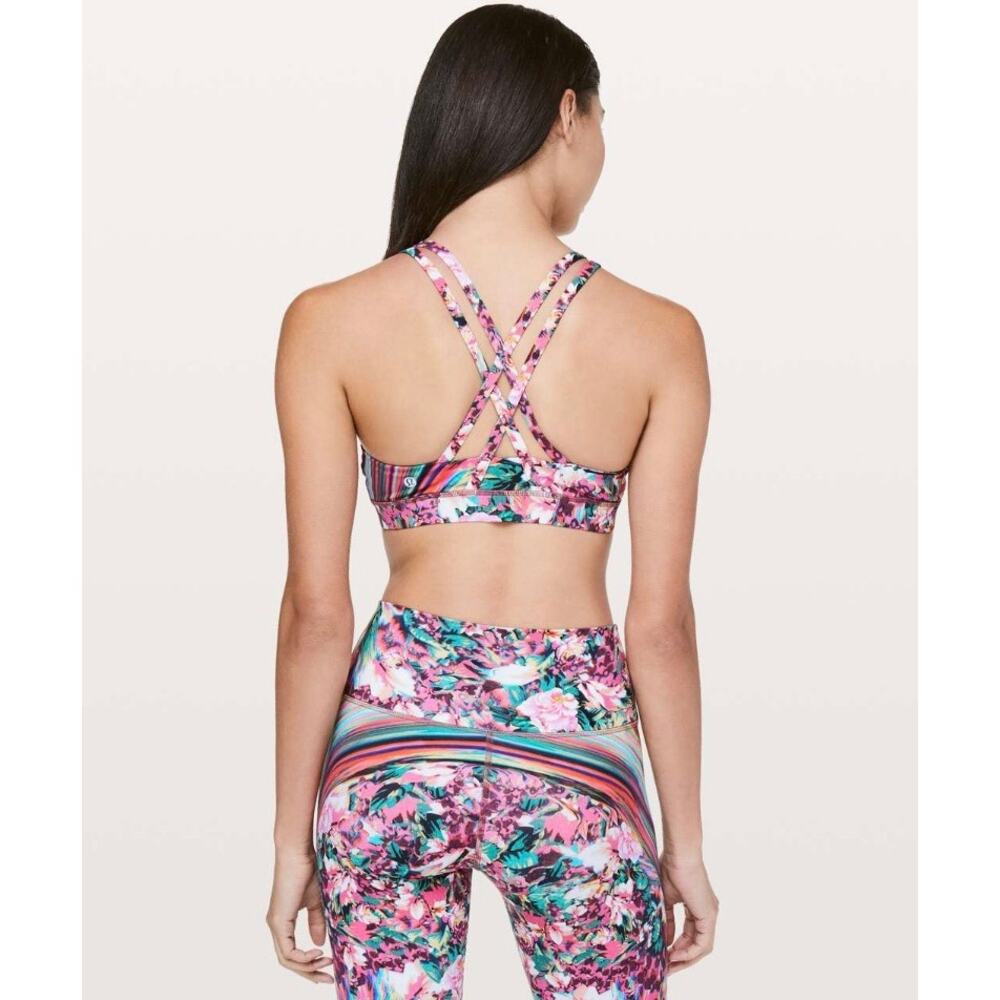 Lululemon Energy Bra Nulux Spectrum W2AXTS Pink Green Floral Stripe US 8 Sporty - Picture 5 of 10